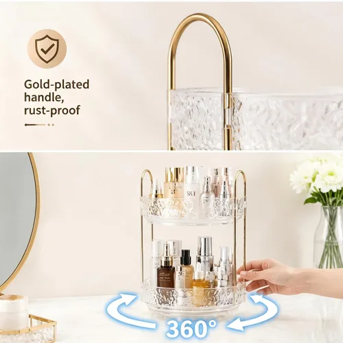 Miniatura 3 de Fangoo Organizador de maquillaje giratorio transparente de 2 niveles para tocador, organizador de cuidado de la piel giratorio de 360 grados