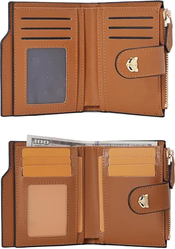 Miniatura 5 de FOXLOVER Cartera pequeña para mujer, con bloqueo RFID, de piel, plegable, con cremallera, bolsillo con cremallera, tarjetero con ventana