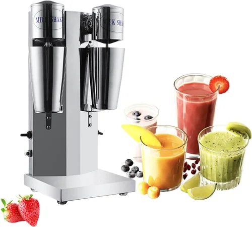 INTBUYING Máquina de batido de doble cabeza Máquina de batido de leche de acero inoxidable 2 velocidades con taza de mezcla, mezclador de batidos,