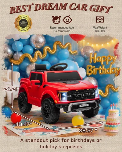 Miniatura 4 de First Ride On - Auto Ford F-150 Raptor de 12 voltios con licencia para niños, juguetes para montar con control remoto, vehículo eléctrico para niños