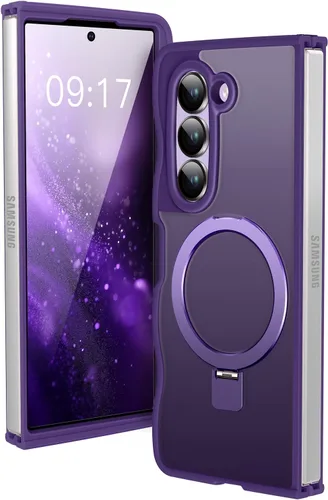 Miniatura 16 de Soporte magnético y marco ondulado: funda para Samsung Galaxy Z Fold 6 [compatible con MagSafe] [protección militar contra caídas] no amarillenta
