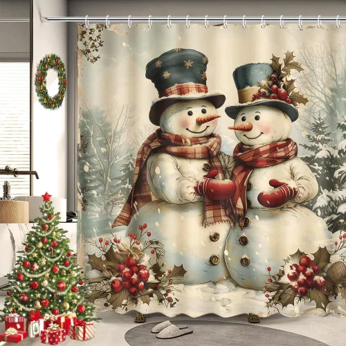 Miniatura 10 de MEHOFOND Cortina de ducha de Navidad rosa con árbol de Navidad, cortina de baño de tela impermeable con 12 ganchos, 72 x 72 pulgadas