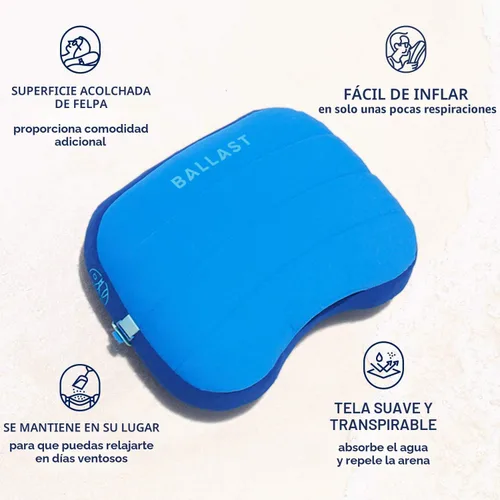 Miniatura 5 de Ballast - Almohada inflable cómoda, duradera y compacta, se mantiene en playas ventosas gracias a la bolsa de arena patentada, para playas, Paraíso