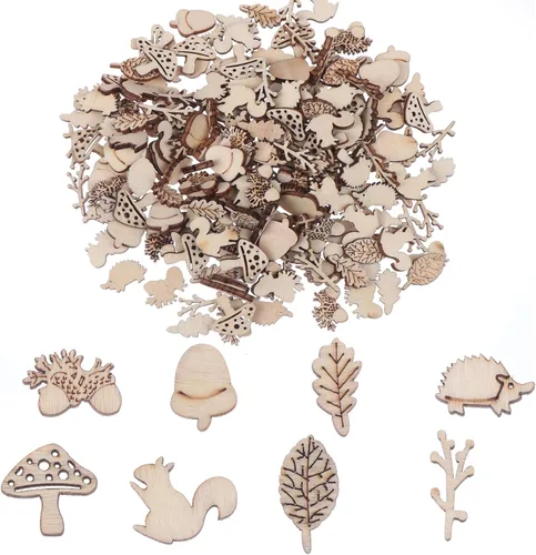 300 recortes de madera de hongos y ardillas, manualidades, decoración del hogar y accesorios para álbumes de recortes Tipo 4