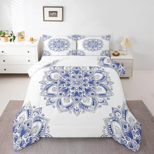 Miniatura 9 de Erosebridal Chic - Juego de edredón de flores tamaño Queen, juego de ropa de cama estética con mandala, juego de edredón gris turquesa, juego