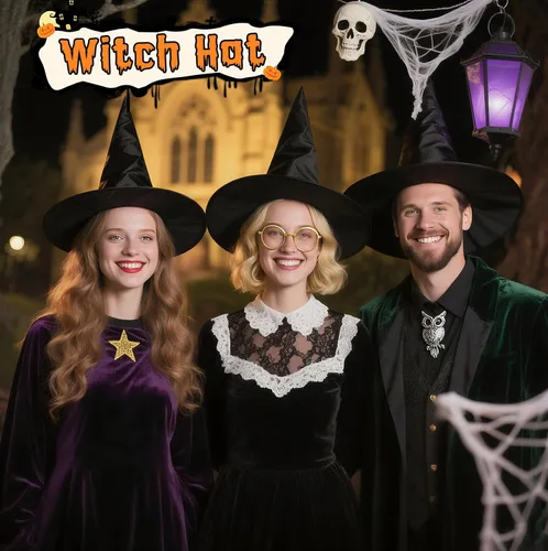 Miniatura 4 de Decoraciones colgantes de Halloween para interiores y exteriores, sombreros de bruja, paquete de 8 sombreros de bruja de Halloween con cuerda de 108