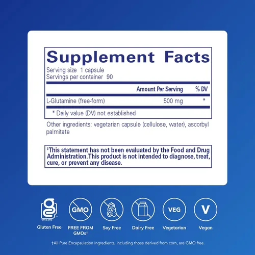 Miniatura 2 de Pure Encapsulations L-Glutamina 500 mg - Suplemento para apoyo inmunológico y digestivo, salud intestinal y revestimiento, metabolismo y apoyo