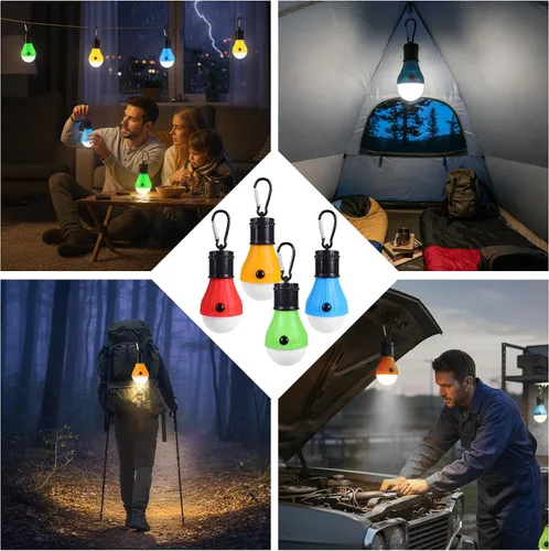 Miniatura 3 de Juego de 4 faroles LED para campamento, luces portátiles para tienda de campaña con ganchos de clip y 3 modos (alto/bajo/estroboscópico), lámpara