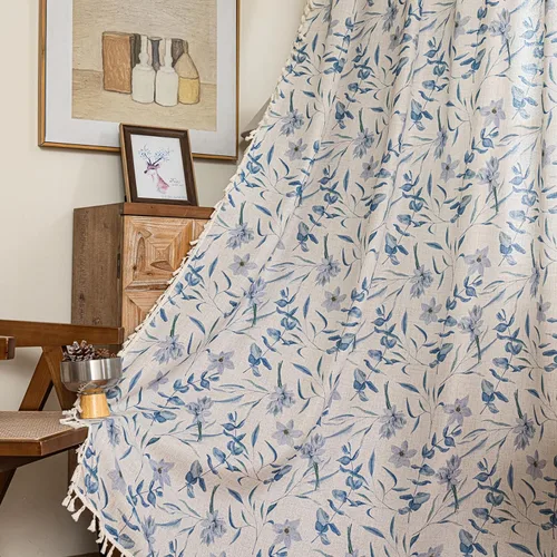 Miniatura 40 de Cortinas florales de granja semiopacas para sala de estar, de 63 pulgadas de largo, mezcla de lino y algodón, paneles de cortina de ventana cortos