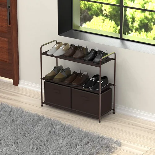 Miniatura 4 de Simple Houseware - Armario de almacenamiento de 3 niveles con 2 cajones Marrón
