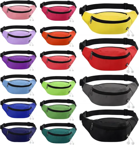 Kajaia Riñonera de neón de 16 piezas, a granel, bolsas de cintura ajustables a granel, juego de cintura impermeable para mujeres y hombres, bolsa