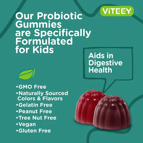 Miniatura 5 de Viteey - Gomitas probióticas para niños, más fibra de prebióticos, 2 mil millones de UFC Digestive Health, Gut Health, Constipation Relief for