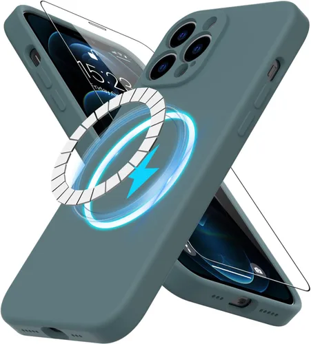 Miniatura 45 de DEENAKIN Funda magnética de silicona para iPhone 12 Pro con protector de pantalla, compatible con MagSafe, protección de cámara, funda protectora