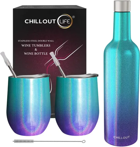 Miniatura 69 de CHILLOUT LIFE Vasos Térmicos de Vino de Acero Inoxidable de 12 oz Paquete de 2 - Vasos de Vino con Aislamiento al Vacío de Doble Pared con Tapas