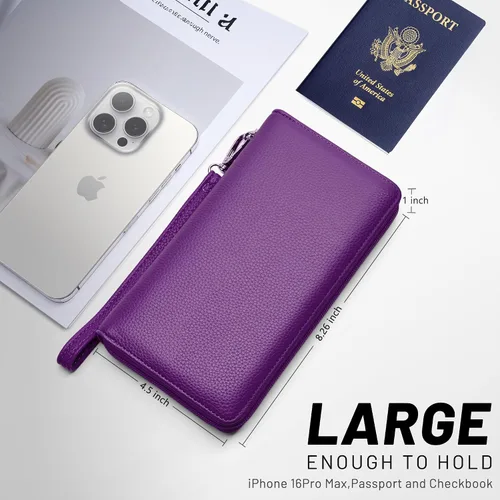 Miniatura 58 de Chelmon - Monedero para mujer de cuero genuino con bloqueo de señal RFID, para tarjetas de crédito