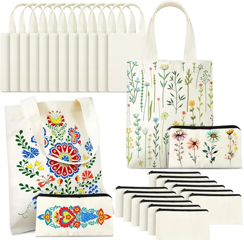 Amylove Juego de 24 Piezas de Mini Bolsas de Lona Tipo Tote Incluye Bolsas de Lona Pequeñas en Blanco, Pequeñas Bolsas con Cremallera para Color