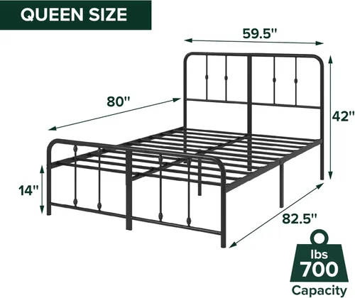 Miniatura 2 de Zinus Leonardo - Marco de cama de plataforma de metal, cabecero y estribo estilo victoriano, base de cama resistente, amplio espacio debajo