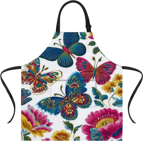 Miniatura 13 de ANNA QUEEN Delantal con 2 bolsillos impermeable para mujeres y hombres, estampado floral ajustable para cocina, hornear, barbacoa