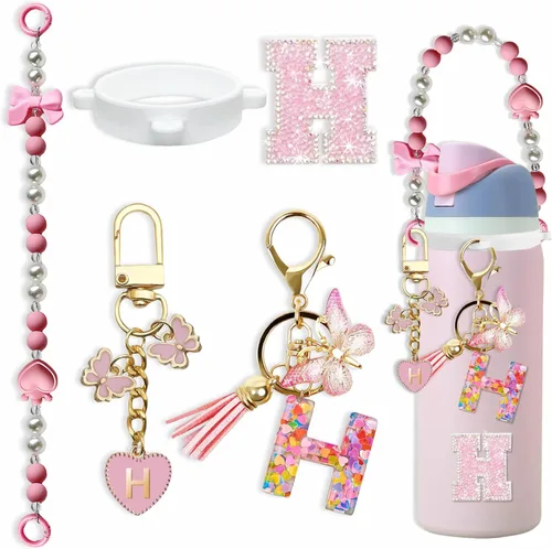 Miniatura 60 de Lindo Juego de Dijes de Letras para Botella de Agua Owala de 24oz, 32oz, 40oz, Owala Kids y Vaso de Café, FreeSip – Incluye Correa con Asa, para Rosa