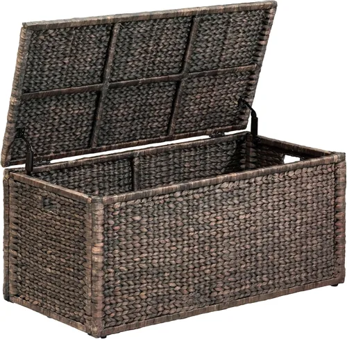Miniatura 17 de eHemco Baúl de almacenamiento de mimbre de jacinto de agua resistente con marco de metal, 30 x 17.5 x 17.5 pulgadas, marrón lavado