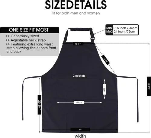 Miniatura 2 de Delantal ajustable con 2 bolsillos para hombres y mujeres, chef cocina cocina