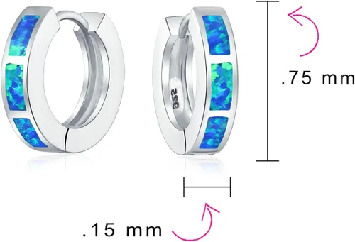 Miniatura 4 de Aretes de aro iridiscentes con incrustaciones de ópalo creadas en blanco y azul para mujeres, adolescentes, plata de ley 925, piedra natal