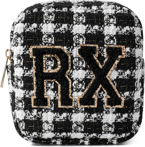 Miniatura 14 de uekeboag Bolsa Cosmética Personalizada Pequeña de Nylon, Linda Bolsa de Medicamentos con Parche de Letras de Chenilla y Cremallera, Bolsa de Viaje