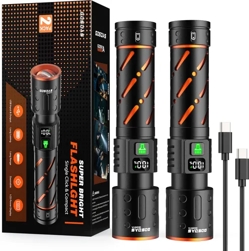 Miniatura 8 de Linternas recargables de alto lúmenes 10000 de larga distancia, 3 modos de un solo clic, linterna LED súper brillante USB C de larga duración 15H