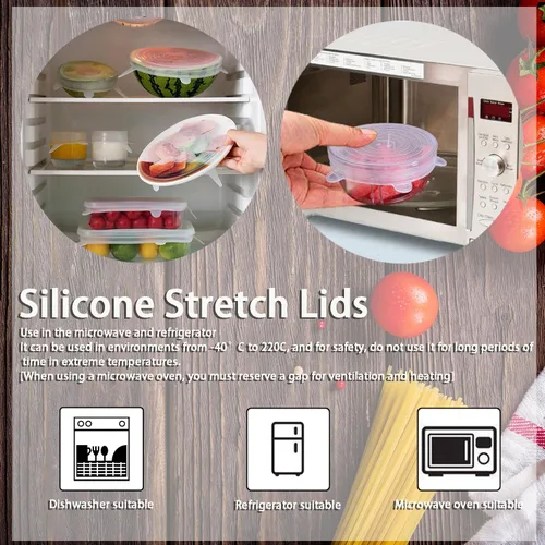 Miniatura 3 de 6 tapas elásticas de silicona, reutilizables y duraderas, fundas para contenedores de silicona para almacenamiento de alimentos, fundas expandibles