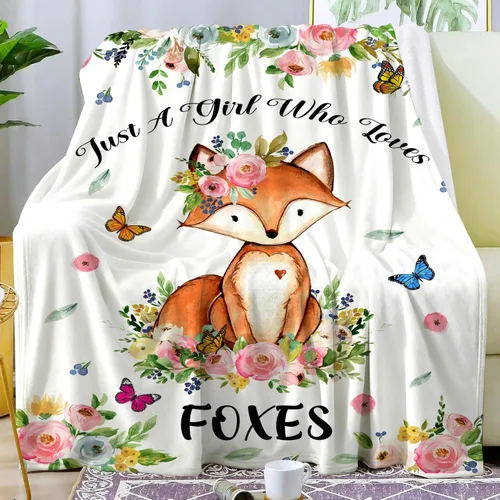Miniatura 2 de Manta de franela con diseño de zorro con texto en inglés «Just A Girl Who Loves Fox», para cama, ropa de cama o sofá, regalos para niños, niñas