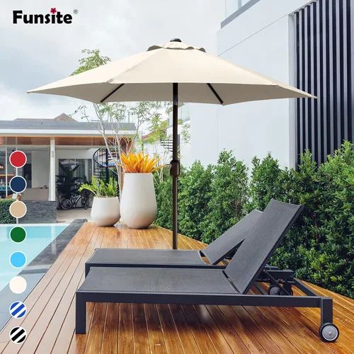 Miniatura 6 de Sombrilla de patio de 7.5 pies/9 pies, sombrilla de piscina con protección UV con poste resistente, sombrilla para exteriores con botón