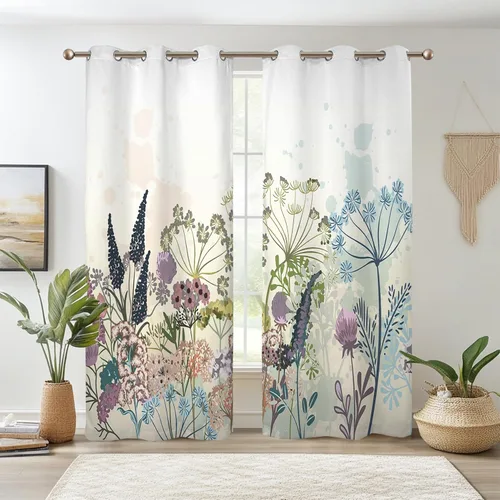 Miniatura 33 de Renaiss - Cortinas opacas florales boho, cortinas de ventana con aislamiento térmico y estampado de flores y plantas bohemias para dormitorio