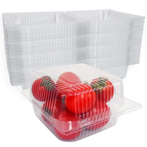 WAQIAGO 150 bandejas de plástico desechables resistentes con bisagras de 5 x 5 pulgadas, recipientes desechables para llevar para ensaladas, frutas,