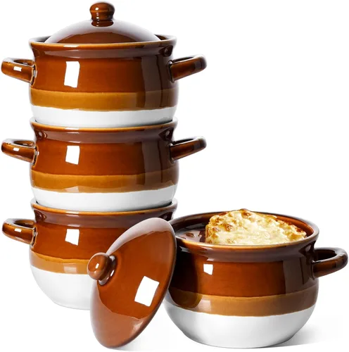 Miniatura 8 de LE TAUCI Tazones de sopa de cebolla francesa con tapa, 22 onzas, tazones de sopa de cebolla francesa, aptos para horno, cuencos de sopa de cerámica