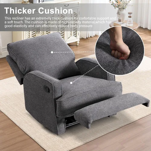 Miniatura 6 de INZOY Sillón reclinable manual con respaldo más grueso, sillón manual de tela suave con cojín acolchado, sofá reclinable resistente para sala de Gris