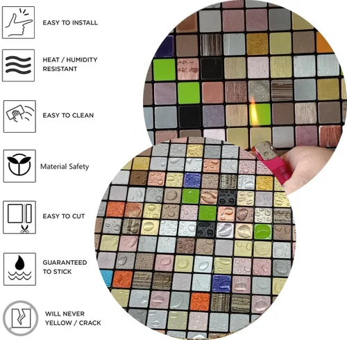 Miniatura 3 de XUANINY 5 hojas de azulejos metálicos para salpicaduras en muro, autoadhesivas, aluminio 3D, paneles de pared para cocina, baño, dormitorio, sala