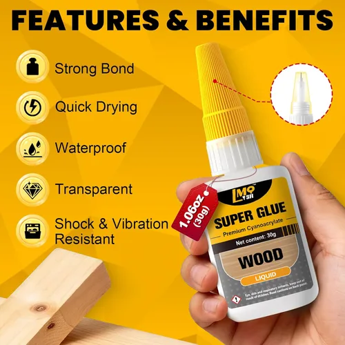 Miniatura 4 de Superpegamento líquido para madera, adhesivo de cianoacrilato instantáneo transparente para manualidades de madera, reparación de carpintería