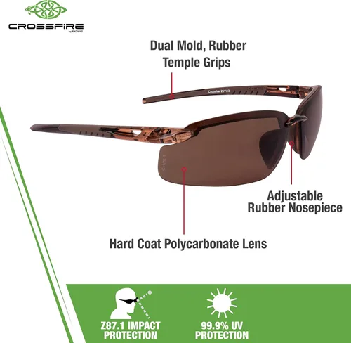 Miniatura 4 de Crossfire ES5 Gafas de Seguridad Premium, Marco Ultraligero y Pieza Nasal Ajustable Lente marrón polarizado
