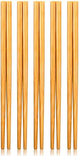 Juego de palillos de madera de bambú chino natural de 9.5 pulgadas, reutilizables, estilo clásico, palillos de madera (5 pares)
