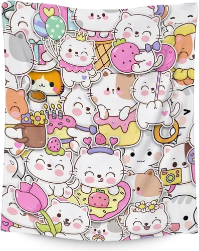 Miniatura 11 de Manta de gato para regalo, 30 x 40 pulgadas, bonita manta de gato para niños, mantas negras de felpa suave y esponjosa para sofá, oficina