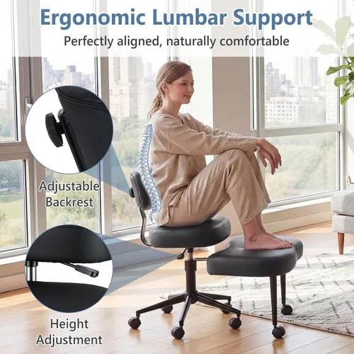 Miniatura 6 de DUMOS Silla ergonómica de escritorio de oficina con patas cruzadas para TDAH con respaldo ajustable, silla de meditación ajustable en altura
