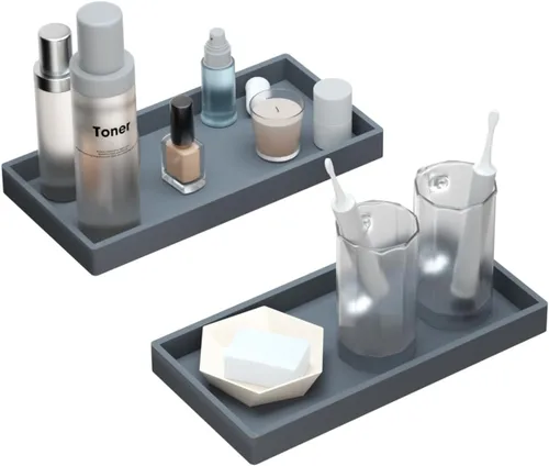 Miniatura 16 de BBK Bandeja de Tocador de Baño - Paquete de 2 (7.8" y 11.8") Bandejas de Silicona para Baño para Encimera, Bandeja para Perfume Llaves Baratijas