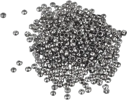 Miniatura 10 de uxcell 1000 cuentas redondas de engarzado, cuentas espaciadoras de extremo de crimpado de 0.079 pulgadas, pequeños topes para hacer pulseras y Oro