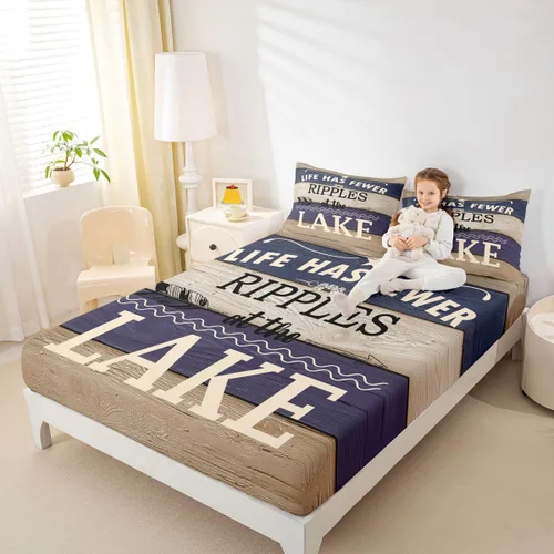 Miniatura 29 de Erosebridal Fishing Fitted Sheet Twin for Boys, Big Pike Fish Black Bed Sheets for Rustic Farmhouse Lake House Decor, Fishing Bedding Set Marine