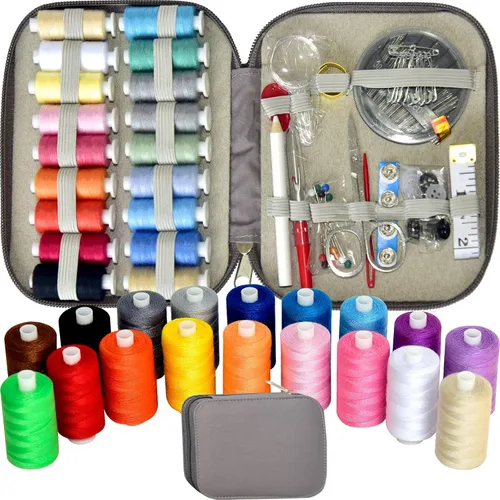 Miniatura 18 de Kit de costura con estuche, suministros de costura portátiles para el hogar, viajero, adultos, principiantes, emergencia, contiene 18 hilos