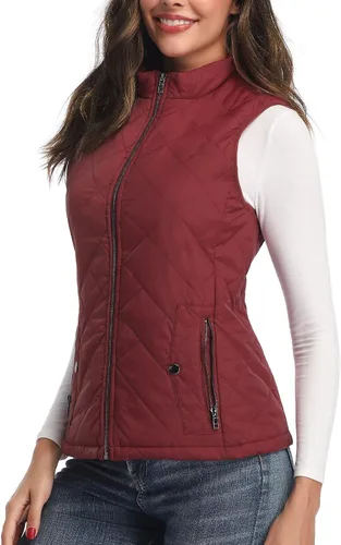 Miniatura 6 de LONGKING Chaleco de mujer, cuello alto, ligero, con cremallera, acolchado para mujer