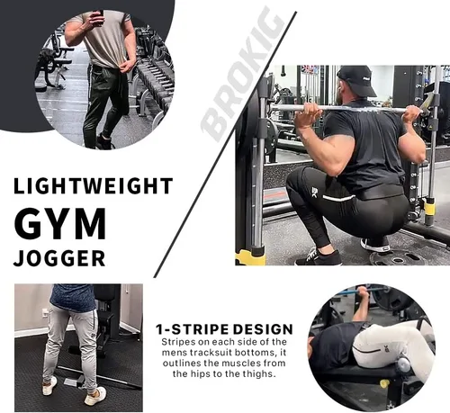 Miniatura 6 de BROKIG Pantalones deportivos ligeros de gimnasio para hombre, pantalones deportivos de entrenamiento con bolsillo con cremallera, pantalones
