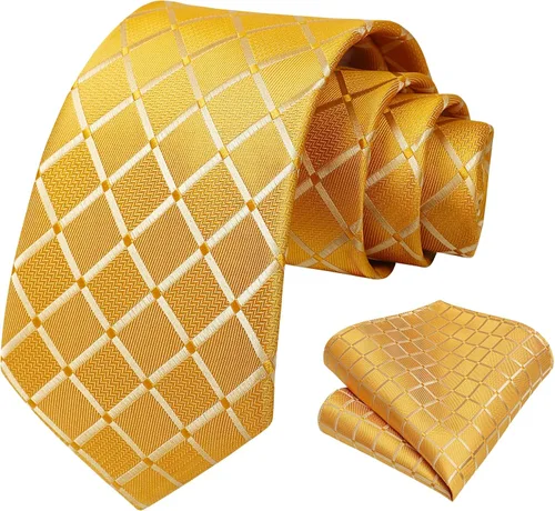 Miniatura 61 de HISDERN Conjunto de corbata a cuadros a cuadros pañuelo tejido clásico formal para hombre corbata y bolsillo cuadrado