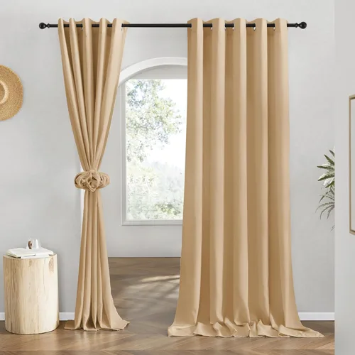 Miniatura 116 de NICETOWN Cortinas de lino natural con textura de lino para dormitorio, mezcla de lino rústica con ojales en la parte superior, semitransparentes