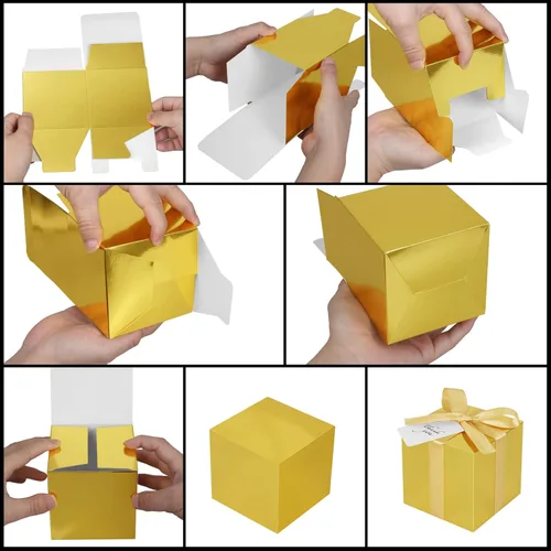 Miniatura 6 de Paquete de 50 cajas de regalo pequeñas, cajas de regalo de 2 x 2 x 2 pulgadas, cajas de regalo de papel dorado con tapas para regalos, manualidades